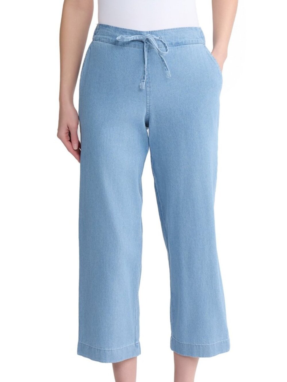Jones New York Wide Leg Drawstring Cropped Pants Chambray XL NWT MSRP $79.50